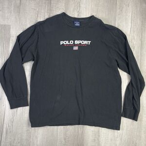 Vtg Polo Sport Ralph Lauren Box Logo Black Long Sleeve USA Shirt XL 90s Y2K Q